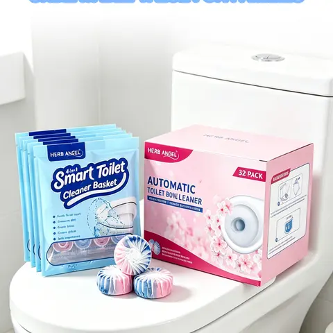 HERB ANGEL Guest Bath Must-Have Bathroom Cleaner Kit, 32pcs Toilet Tablets + Optional 5-Pack Rose Hangers with Foam, Automatic Bowl Deep Cleaner, Long-Lasting Household Supplies, Fresh Flush Color, Multi-SKU Options