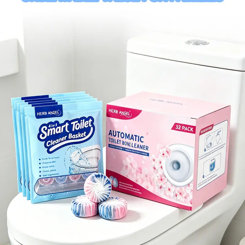 HERB ANGEL Guest Bath Must-Have Bathroom Cleaner Kit, 32pcs Toilet Tablets + Optional 5-Pack Rose Hangers with Foam, Automatic Bowl Deep Cleaner, Long-Lasting Household Supplies, Fresh Flush Color, Multi-SKU Options