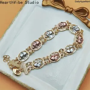 HearthVibe Studio Hip-Hop Trendy Elephant Bracelet Chic Minimalist Fashion Accessory Gold Tone Chain with Elephant Charms