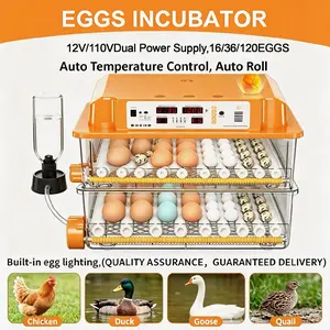 Smart Automatic Incubator 16/36/120 Capacity, Auto Temp & Humidity Control, Auto Rotation, Water Refill, Adjustable Rollers