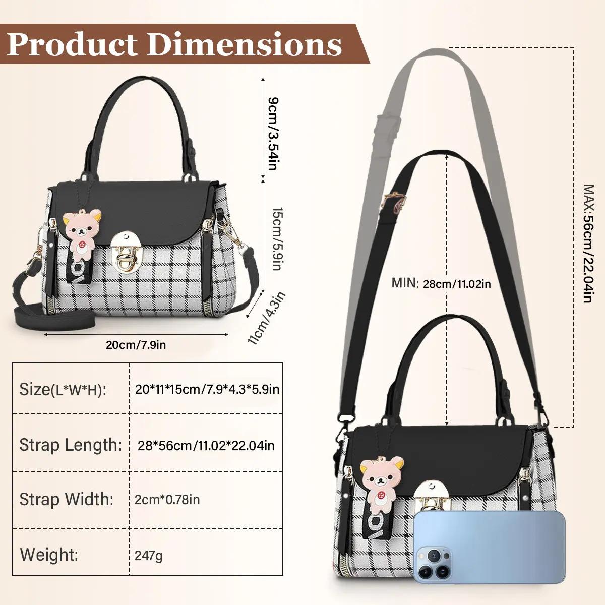 Plaid Pattern Crossbody Handbag, Women's PU Leather Flap Purse with Buckle Decor, Classic Elegant Shoulder Bag, Lightweight & Durable Everyday Bag, Chic Versatile Accessory, Great Gift for Women