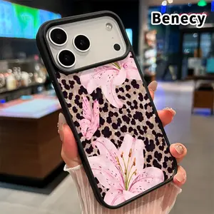 Lily on Leopard Pattern Magnetic Phone Case for iPhone 17 16  Pro Max Plus 15 14 13 12 11 Air E Non-Yellowing Clear Crystal Drop-proof Slim Silicone Shockproof Transparent Acrylic Cover Supports Wireless Charging