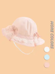 Baby Fisherman Bucket Hat with Lace Trim and Chin Strap – Soft Pastel Sun Protection for Infants Newborn Hats