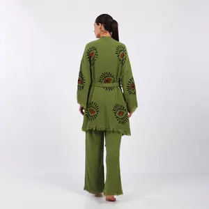 Eye Design Green Lounge Set Turkish Cotton