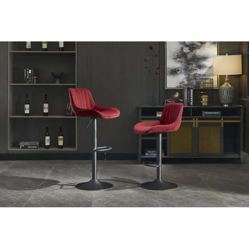 [SOIYELIFE]Red Velvet Bar Stool Set of 2 with Chrome Footrest, Swivel Base, and Height Adjustment for Modern Bar Area