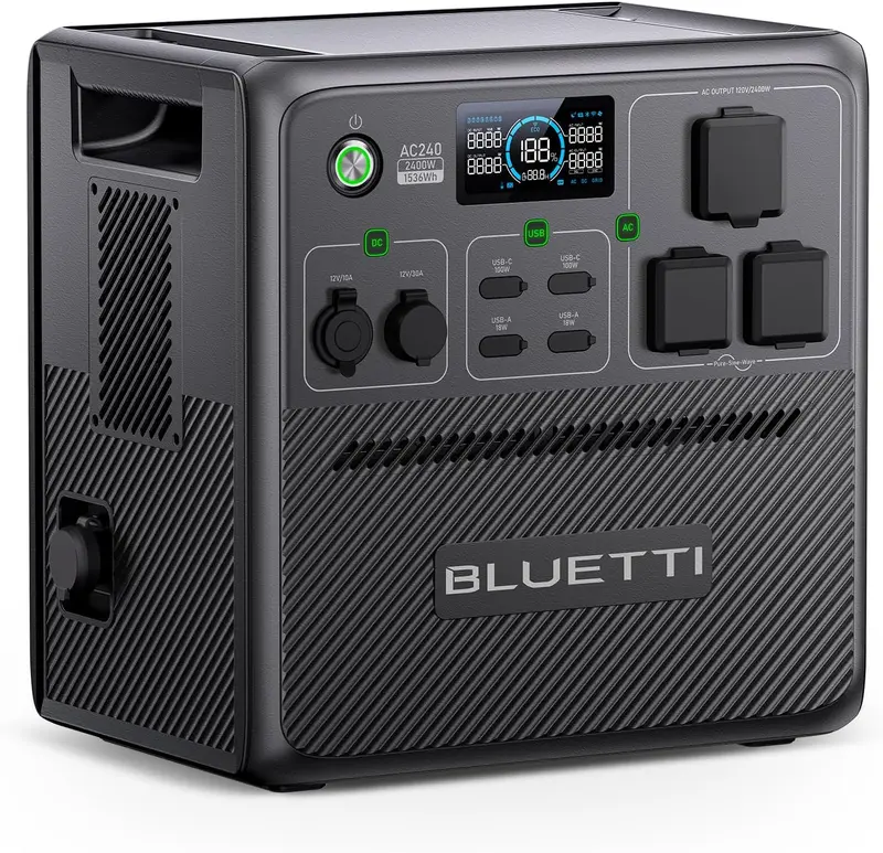 BLUETTI AC240 Portable Power Station, 1536Wh/2400W Solar Generator, Expandable to 10136Wh, 0-80% in 45 Min, Emergency Power for Camping, Home Use, RV Life