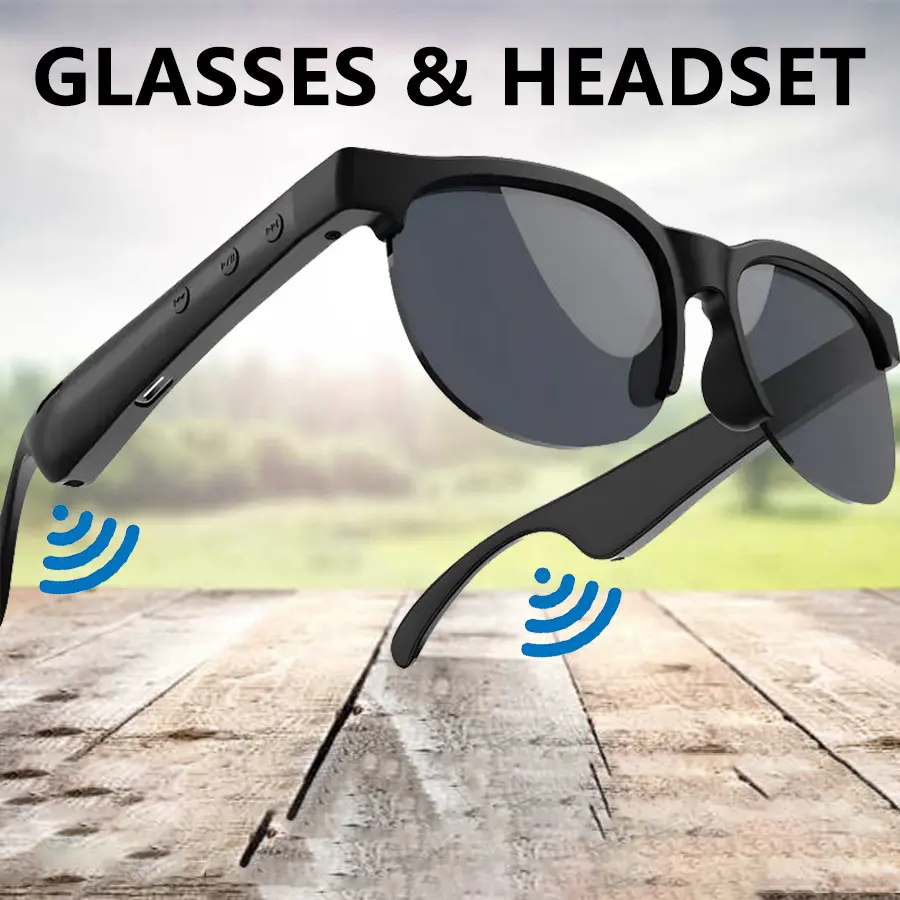ANKRIYUL Multifunctional Audio Sunglasses - Smart Music Wireless Glasses Headphones, Cool Electronic Gadgets with 2 Color Options: Black Frame-Black Mirror, White Frame-Dark Mirror, Smart Music Glasses