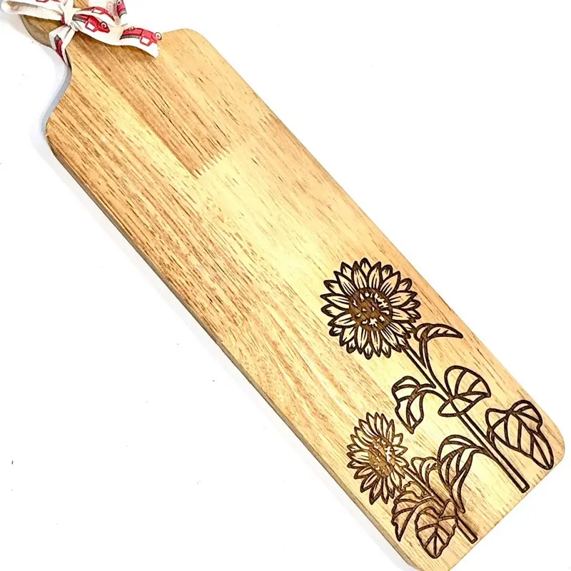 Sunflower Wood Chopping Board with Custom Engraving Handcrafted Floral Design for Kitchen Use 16" x 4.45" Solid Pine Wood Food-Safe Coating Ideal for Charcuterie or Centerpieces - Knives