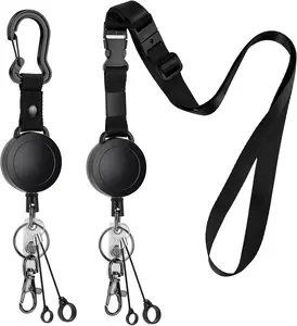 2 Pack Heavy Duty Retractable ID Badge Holder Key Reel with Adjustable Breakaway Lanyard, Carabiner, Key Ring, Pen Holders, Lobster Clip, ID Badge Strap and 32 Retractable Cord, Hold Up to 15