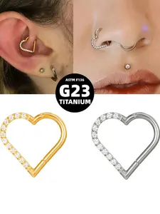 Women's Daith Helix Rook Lobe Piercing Ring, Synthetic Zirconia Heart Design, Soft Ear Cartilage Jewelry, 16g Stainless Steel, Nose Rings, Titanium Nose Hoop, Leopard Septum Ring