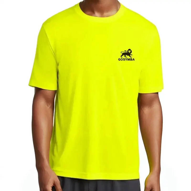 Gosymba Athletic Performance Tshirt Neon Yellow Unisex Tee with Lion Logo Emblem Medium Recycle Polyester Tie Neck spring fashion