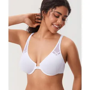 DELIMIRA Women's Front Closure Racerback Underwire Plunge Unlined Bra Full Coverage Supportive