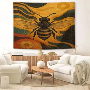 Art Nouveau Honey Bee Tapestry, Vibrant Digital Print Wall Hanging Tapestry, Whimsical Nature-Inspired Home Decor, Perfect For Living Room and Bedroom Aesthetic, Stunning Visual with Detailed Illustrative Patterns and Colors