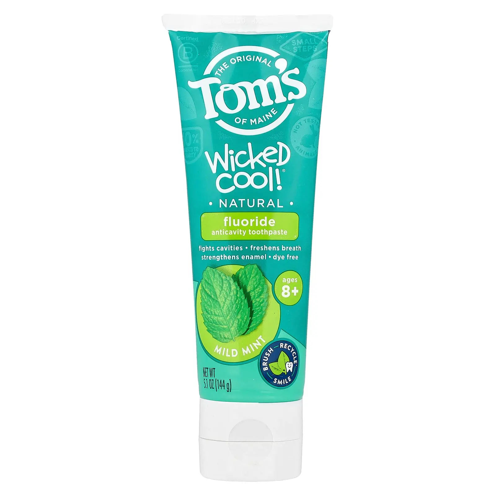 Tom's of Maine Wicked Cool!®, Natural Fluoride Anticavity Toothpaste, Ages 8+, Mild Mint, 5.1 oz (144 g)