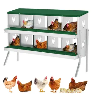 Chicken Nesting Box, 10 Holes Metal Roll Away Eggs Laying Box with Automatic Roll-Away Egg Collection System & Removable Tray, Wall Mount or Placed Design for Easy Egg Collection & Cleaning,Included Metal Legs,Green
