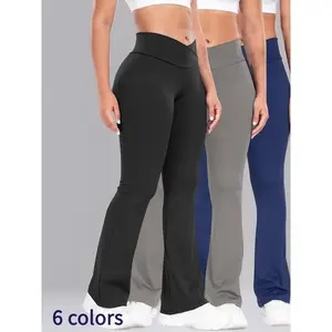 Women's Solid Flared Pants, Casual Comfy Style High Waist Bell Bottoms Trousers Bell Bottoms for Daily Wear, Going Out Bottoms, Ladies  Flared Bottoms for All Seasons