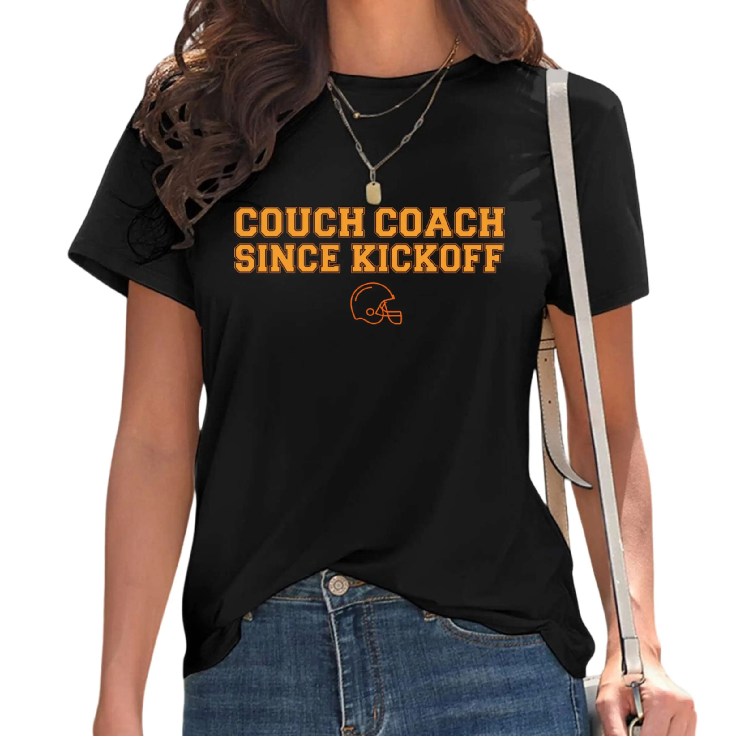 Vintage Athletic Lettering T Shirt Featuring Couch Coach Since Kickoff Slogan Suitable For At Home Game Viewing And Casual Weekend Outings Cotton Top