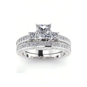 2 PC/Set Luxury Cubic Zirconia Ring Engagement Ring Set For Women For Valentine's Day Gift Wedding Anniversary Party Jewelry