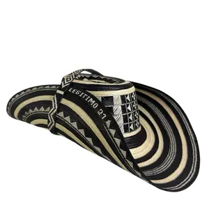 Legitimo Authentic Colombian Vueltiao Hat 21 Turns Handmade Premium Quality Sombrero Vueltiao 21 vueltas Costeño Black & Beige Stripes
