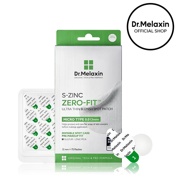 [Dr.Melaxin Official] S-ZINC ZERO-FIT Ultra Thin Blemish Spot Patch 0.013mm Invisible Pimple Stickers with Sulfur, Salicylic Acid, AHA & PHA, Acne Treatment Seamless Under Makeup Face Cover, 12mm x 72 Patches