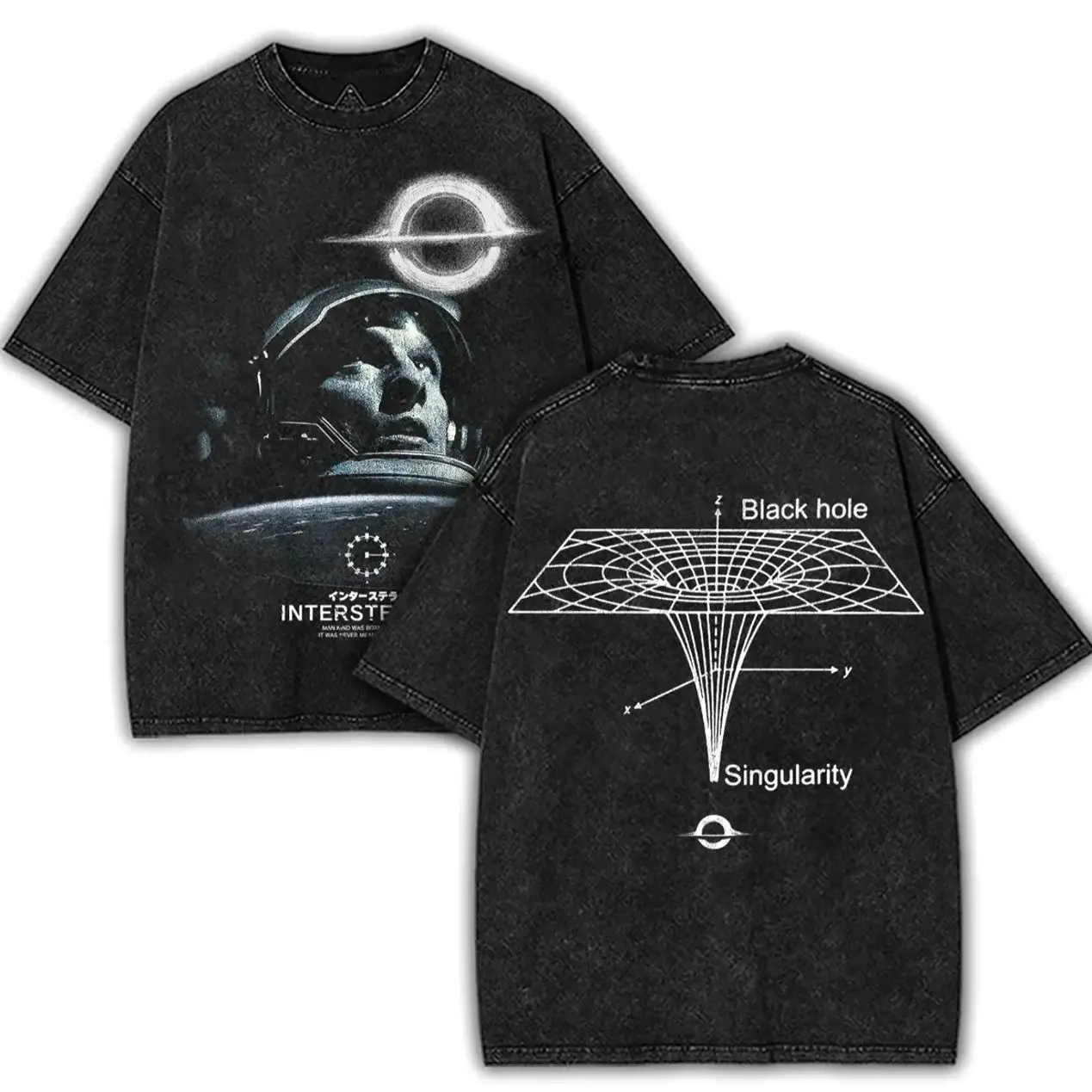 INTERSTELLAR TEE, Sci-fi Movie Tee, Space Exploration Shirt, Nolan Film Merch, Gift for Him, Hoodie Sweatshirt, Washed Black Streetwear 0H9