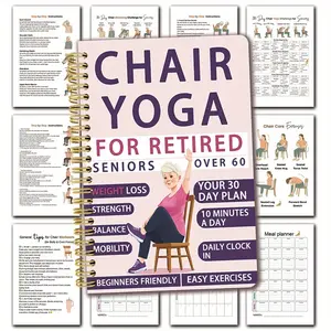 30-Day Chair Yoga Program for the elderly over 60:20 + simple exercises, 10 minutes of daily exercise, improved balance and flexibility, weight loss and mobility, beginner friendly, with spiral binding book, activity guide for the elderly, Guided Journal