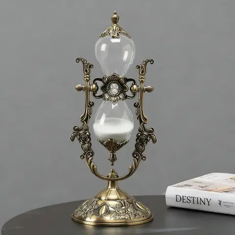 Vintage 15-Minute Metal Hourglass Timer - Retro Embossed Golden Sand Timer - Desk Decorative Ornament for Office & Home Decor - Elegant Unique Gift Idea for Birthday, Father's Day, Wedding, Thanksgiving & Christmas
