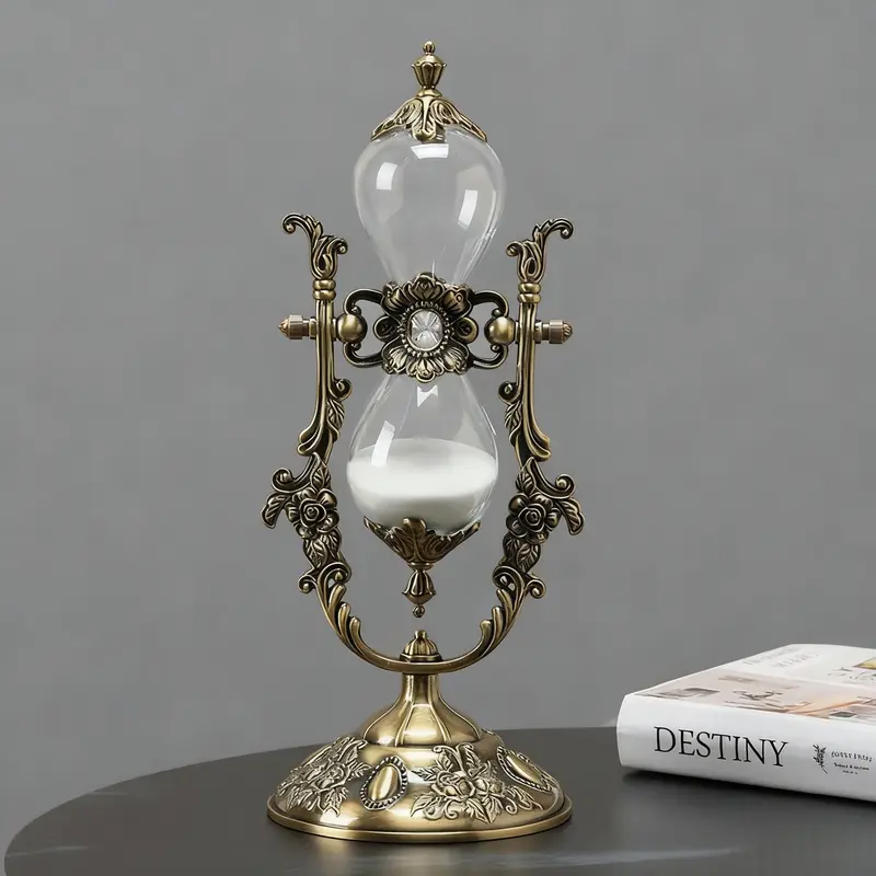 Vintage 15-Minute Metal Hourglass Timer - Retro Embossed Golden Sand Timer - Desk Decorative Ornament for Office & Home Decor - Elegant Unique Gift Idea for Birthday, Father's Day, Wedding, Thanksgiving & Christmas