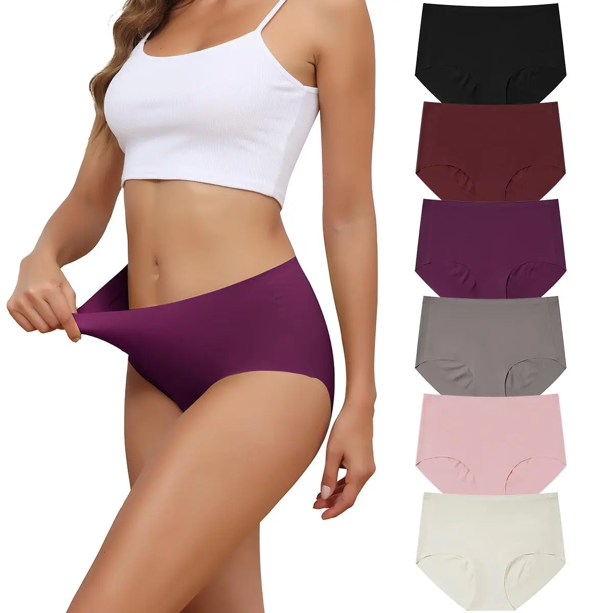 LEVAO Lady Underpants 6 Pack, Seamless Polyester Bikini Briefs, Soft Breathable Mid-Waist No Show Basic Panties, 6 Pack-Black, Cotton, Lingerie, Women