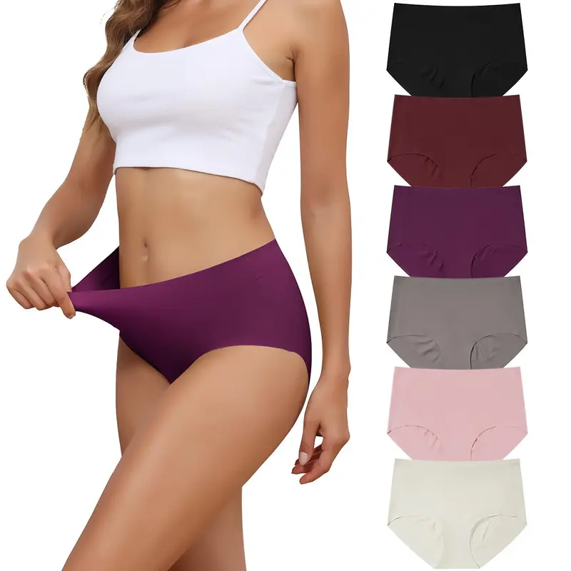LEVAO Women's Basic 6-Pack Black Seamless Elastic Polyester Blend Bikini Briefs, Mid-Waist No Show Lady Panties, Soft Breathable 3D Hip Suction Fabric Everyday Wear Underwear