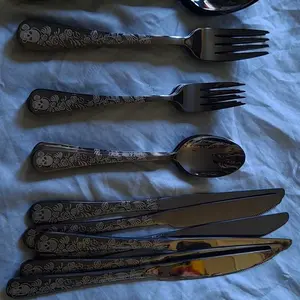 Gothic Stainless Steel Flatware Set, Skull & Rose Pattern Cutlery Set Including Spoon & Fork & Knife, Festival Party Tableware Set, Stocking Fillers Gift, Utensils