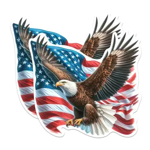 Patriotic Bald Eagle Waving American Flag Sticker – USA Pride Vinyl Decal DJJ