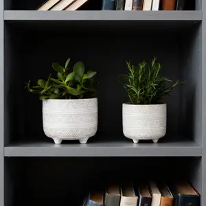 Sunrise Footed Ceramic Planters Set of 2 Ivory 6 & 4.75 Inches Hand-Crafted Footed for Indoor Use