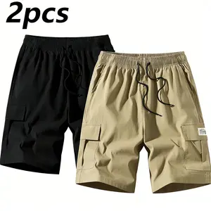 Men’s two-piece shorts set — Brown/Black/Dark Navy Blue/Green — Angled cargo pockets — Versatile casual wear — Everyday wear — Men’s cargo shorts — SpringStatements - Tropical style, menswear