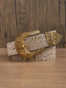 Women's Vintage Crocodile Embossed Western Belt, Fashionable Cowhead Decorated Belt for Daily Clothing Decor, Trendy All-match & Exquisite Belt for Birthday Gift, Western Buckle Belt