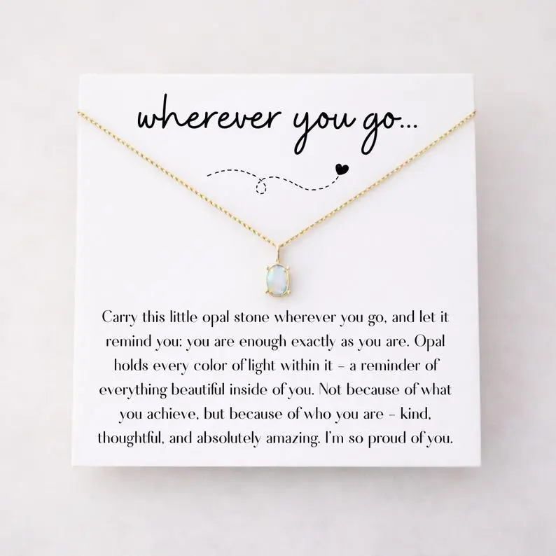 Artificial Opal Pendant with Necklace - Summerwins Sentimental Necklace for Daughter, High School Senior Class of 2025 Graduation Jewelry Keepsake Gift, Sentimental Necklaces