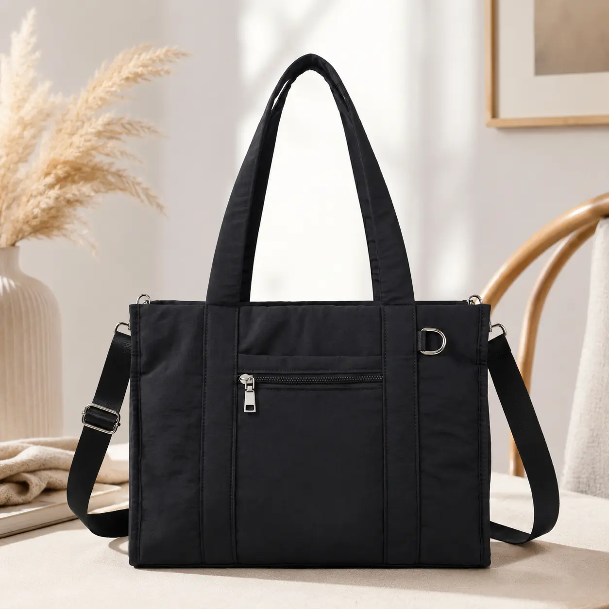 Women's Lightweight Puffer Tote, Casual Down-Filled Commuter Bag with Zipper Closure and Adjustable Crossbody Strap, Casual Commuter Bag, Lightweight Work Bag