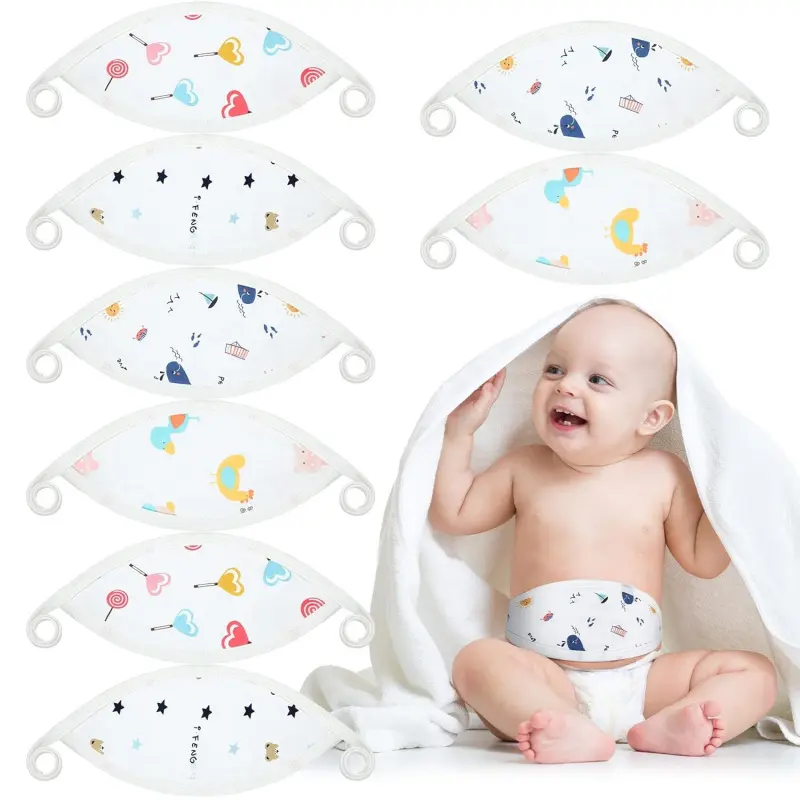 8-Piece Newborn Baby Cartoon Print Umbilical Cover Set, Comfortable Cotton Belly Band for 0-12 Months Infants, Soft Abdomen Protection Navel Wrap, 4 Cute Styles for Gifts 0-12 Months, Belly Bands, Everyday