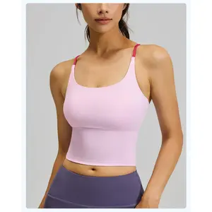 ALPINEA Women's Sports Bra Tank Top - Thin Straps, Built-in Pads (No Bra Needed)| Seamless Yoga/Pilates/Workout Crop Top with Sexy Back Design