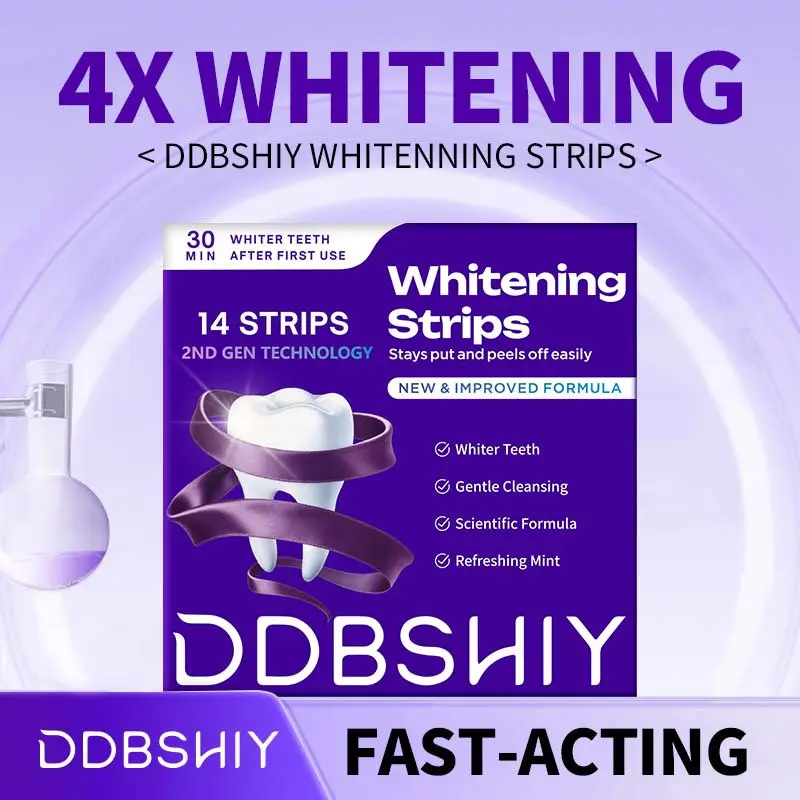 Teeth Whitening Strips 14 Treatments, Enamel Safe for Sensitive Tooth, Purple Whitening Strips, Peroxide-Free Quick Teeth Whitener, Removes Yellow Stains & Bad Breath, Color Correcting for a Brighter Smile Peppermint Gentle Gel Daily Correction Oral