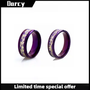 Niche Trend Personalized Dragon and Phoenix Print Purple Couple Ring Retro Punk Simple Jewelry