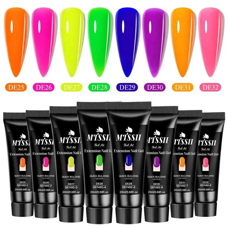 Fluorescent Nail Extension Gel Set, 8pcs Glossy Finisih Nail Art Gel, Diy Nail Kit, Handmade Gel Nails, Diy Nails Art Manicure Supplies for Home Salon Use, Uv Nail Gel, Builder Gel Nail