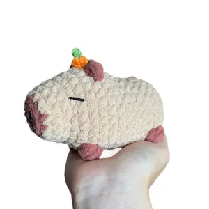 Crochet Capybara Plush with Pumpkin Accent Soft Toy for Adorable Fans