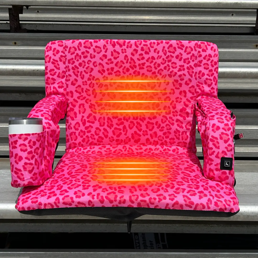 Heated Pink Leopard 23" Stadium Seat with Armrests