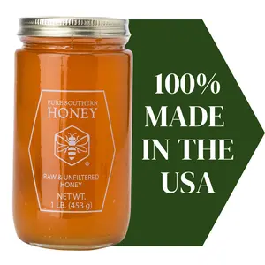 Pure Southern Honey 1 lb Glass Jar - Raw Unfiltered, Sweet Flavor Natural
