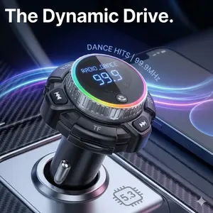 Bluetooth FM Transmitter Car Charger: PD Fast Charging Dual USB Ports with Rotating Knob & RGB LED Ambient Light