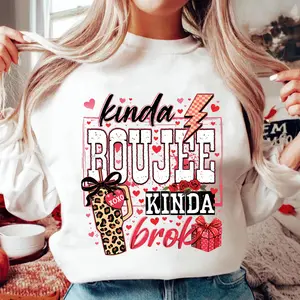 Kinda Boujee Kinda Broke Sweatshirt, Coquette Leopard Bow Graphic Sweater, Funny Snarky Aesthetic Valentine Top