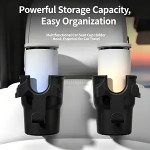 1pcs 2-in-1 Car Headrest Cup Holder Hook, Multifunctional Back Seat Drink & Phone Storage Organizer with Dual Size Hooks