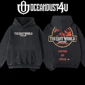 OceanDust4U 'The Lost World: Jurassic Park' Hoodie 100% Premium Cotton Oversized Fit Pre-Washed Unisex Classic Top American Made Menswear - Apparel