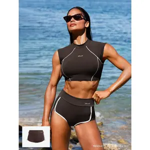GLOWMODE Chlorine-Resistant Make A Splash High-Waisted Sun-Protective Stretchy Quick-Dry Colorblock Bikini Bottoms Swimming Beach Pool Holiday Vacation Summer Wear